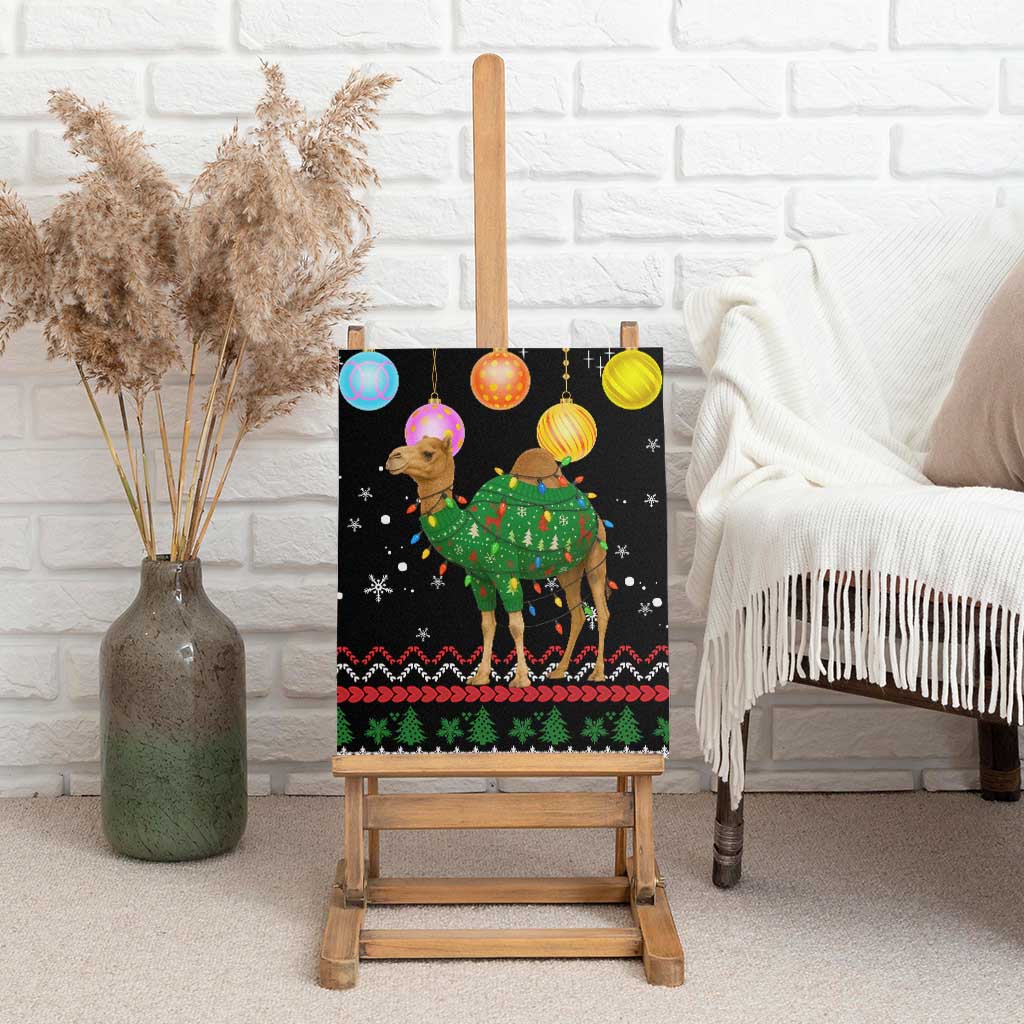 Kuwait Christmas Canvas Wall Art with Camel in Festive Ornaments Snowflakes and Green Red - Wonder Print Shop