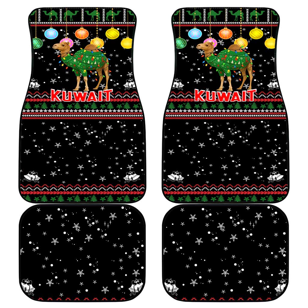 Kuwait Christmas Car Mats with Camel in Festive Ornaments Snowflakes and Green Red - Wonder Print Shop