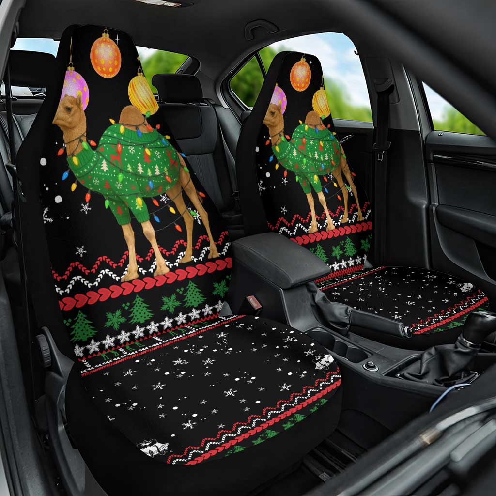 Kuwait Christmas Car Seat Cover with Camel in Festive Ornaments Snowflakes and Green Red - Wonder Print Shop