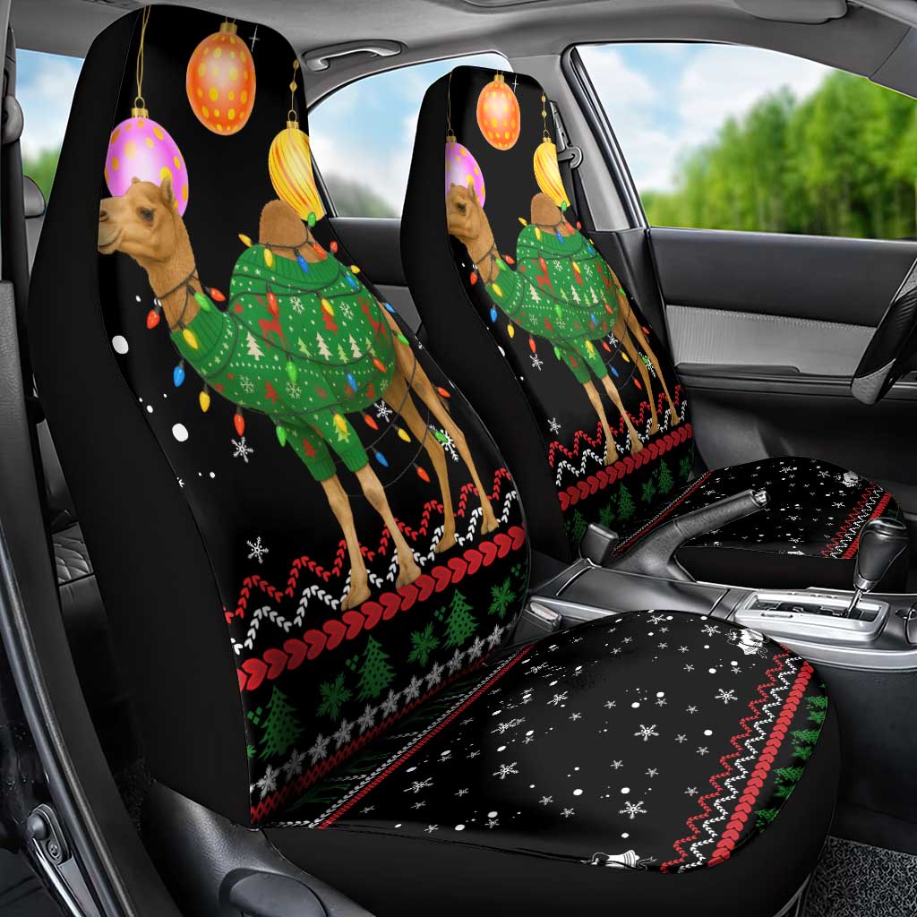 Kuwait Christmas Car Seat Cover with Camel in Festive Ornaments Snowflakes and Green Red - Wonder Print Shop