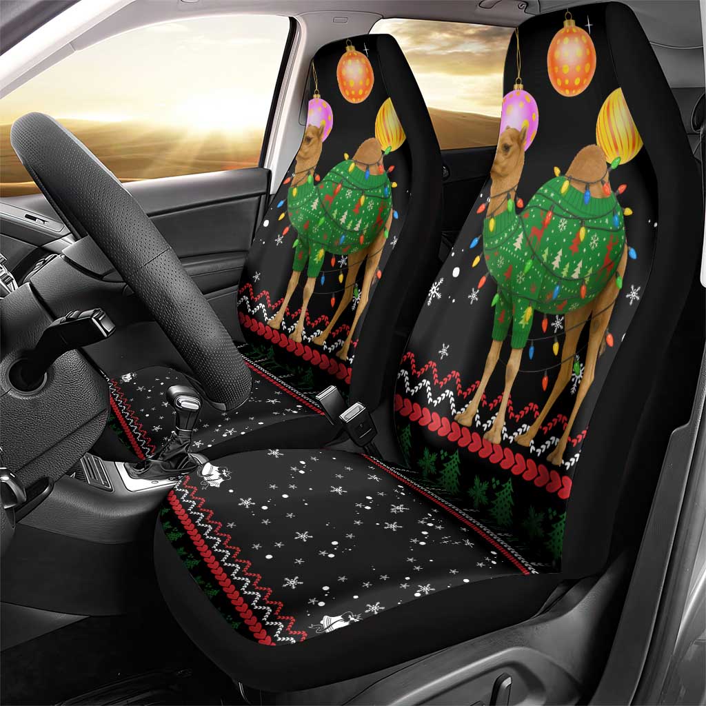 Kuwait Christmas Car Seat Cover with Camel in Festive Ornaments Snowflakes and Green Red - Wonder Print Shop