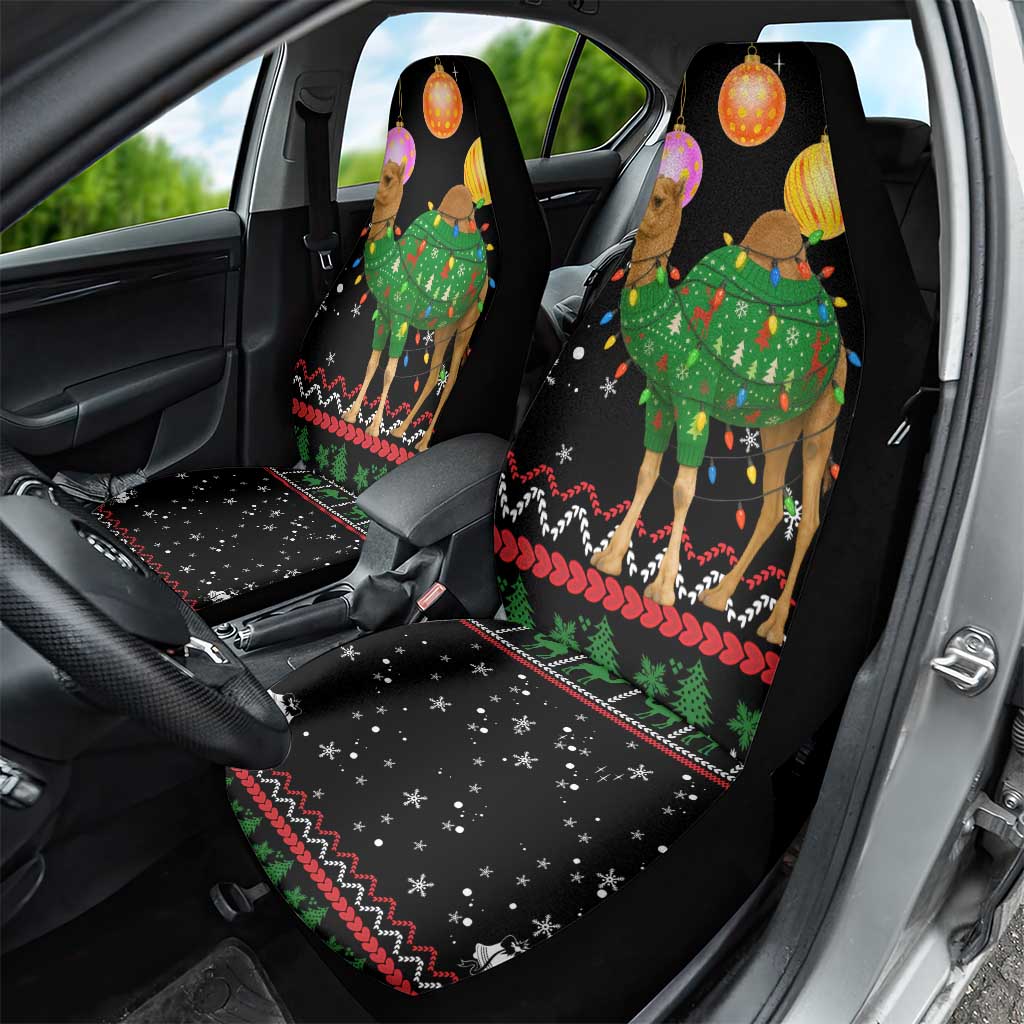 Kuwait Christmas Car Seat Cover with Camel in Festive Ornaments Snowflakes and Green Red - Wonder Print Shop
