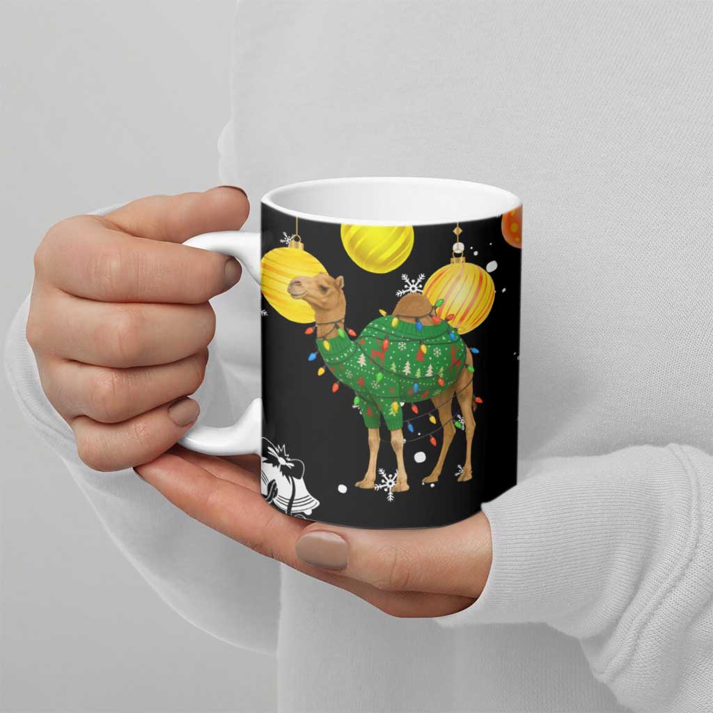 Kuwait Christmas Ceramic Mug with Camel in Festive Ornaments Snowflakes and Green Red - Wonder Print Shop