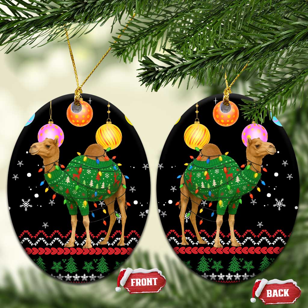 Kuwait Christmas Ceramic Ornament with Camel in Festive Ornaments Snowflakes and Green Red - Wonder Print Shop