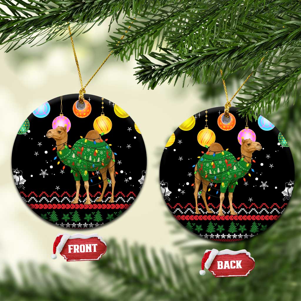 Kuwait Christmas Ceramic Ornament with Camel in Festive Ornaments Snowflakes and Green Red - Wonder Print Shop