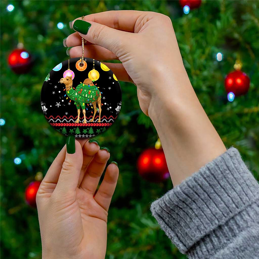 Kuwait Christmas Ceramic Ornament with Camel in Festive Ornaments Snowflakes and Green Red - Wonder Print Shop