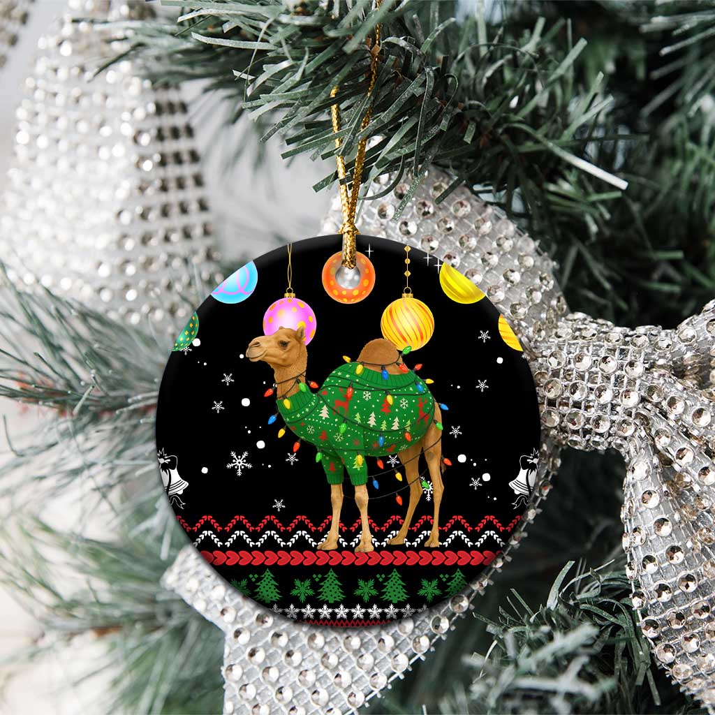 Kuwait Christmas Ceramic Ornament with Camel in Festive Ornaments Snowflakes and Green Red - Wonder Print Shop