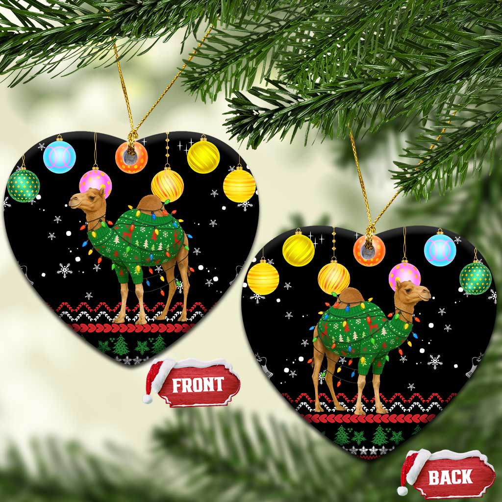 Kuwait Christmas Ceramic Ornament with Camel in Festive Ornaments Snowflakes and Green Red - Wonder Print Shop