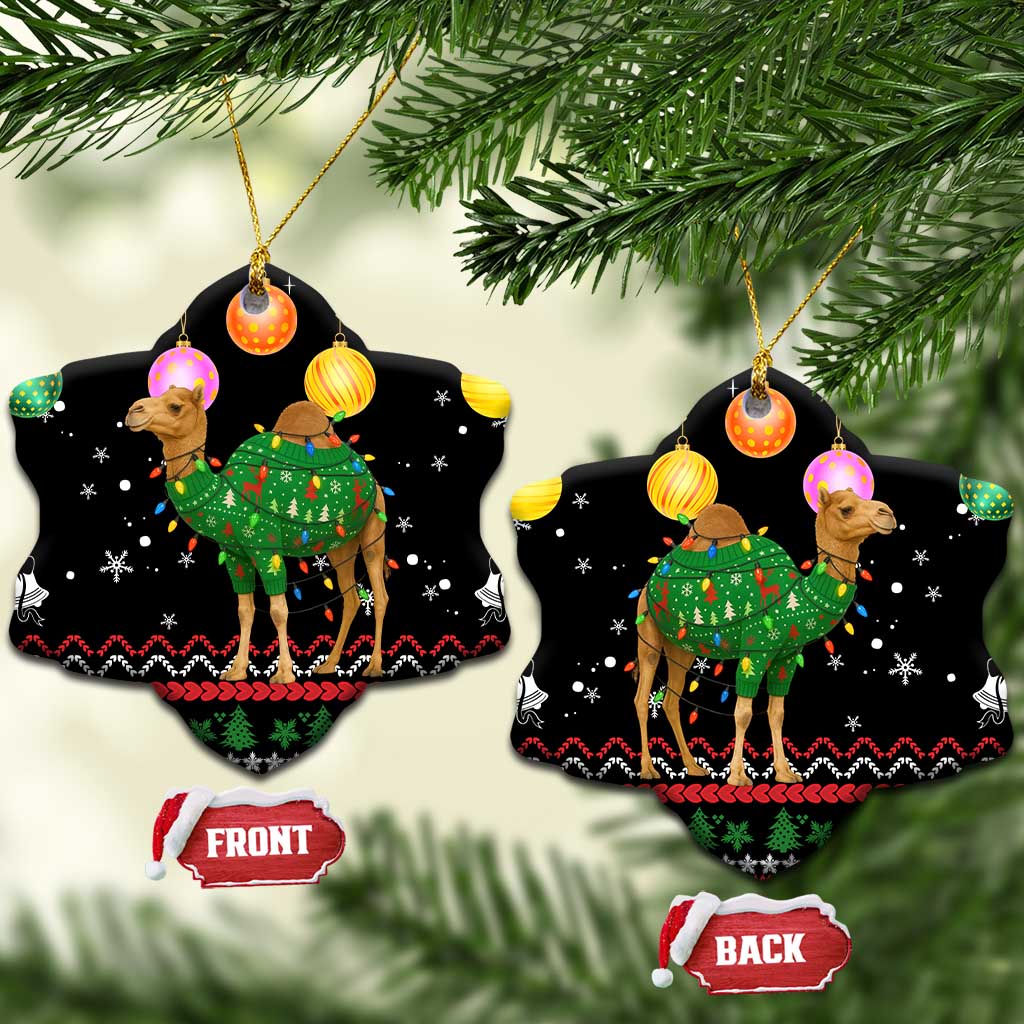 Kuwait Christmas Ceramic Ornament with Camel in Festive Ornaments Snowflakes and Green Red - Wonder Print Shop