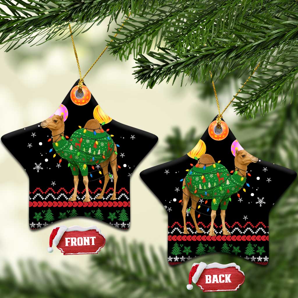 Kuwait Christmas Ceramic Ornament with Camel in Festive Ornaments Snowflakes and Green Red - Wonder Print Shop