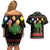 Kuwait Christmas Couples Matching Off Shoulder Short Dress and Hawaiian Shirt with Camel in Festive Ornaments Snowflakes and Green Red - Wonder Print Shop