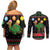 Kuwait Christmas Couples Matching Off Shoulder Short Dress and Long Sleeve Button Shirt with Camel in Festive Ornaments Snowflakes and Green Red - Wonder Print Shop