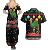 Kuwait Christmas Couples Matching Summer Maxi Dress and Hawaiian Shirt with Camel in Festive Ornaments Snowflakes and Green Red - Wonder Print Shop