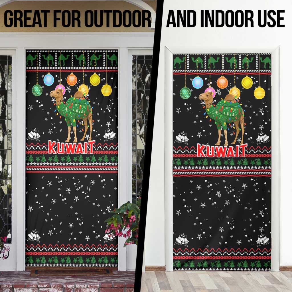Kuwait Christmas Door Cover with Camel in Festive Ornaments Snowflakes and Green Red - Wonder Print Shop