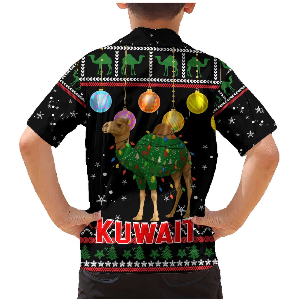 Kuwait Christmas Family Matching Mermaid Dress and Hawaiian Shirt with Camel in Festive Ornaments Snowflakes and Green Red - Wonder Print Shop