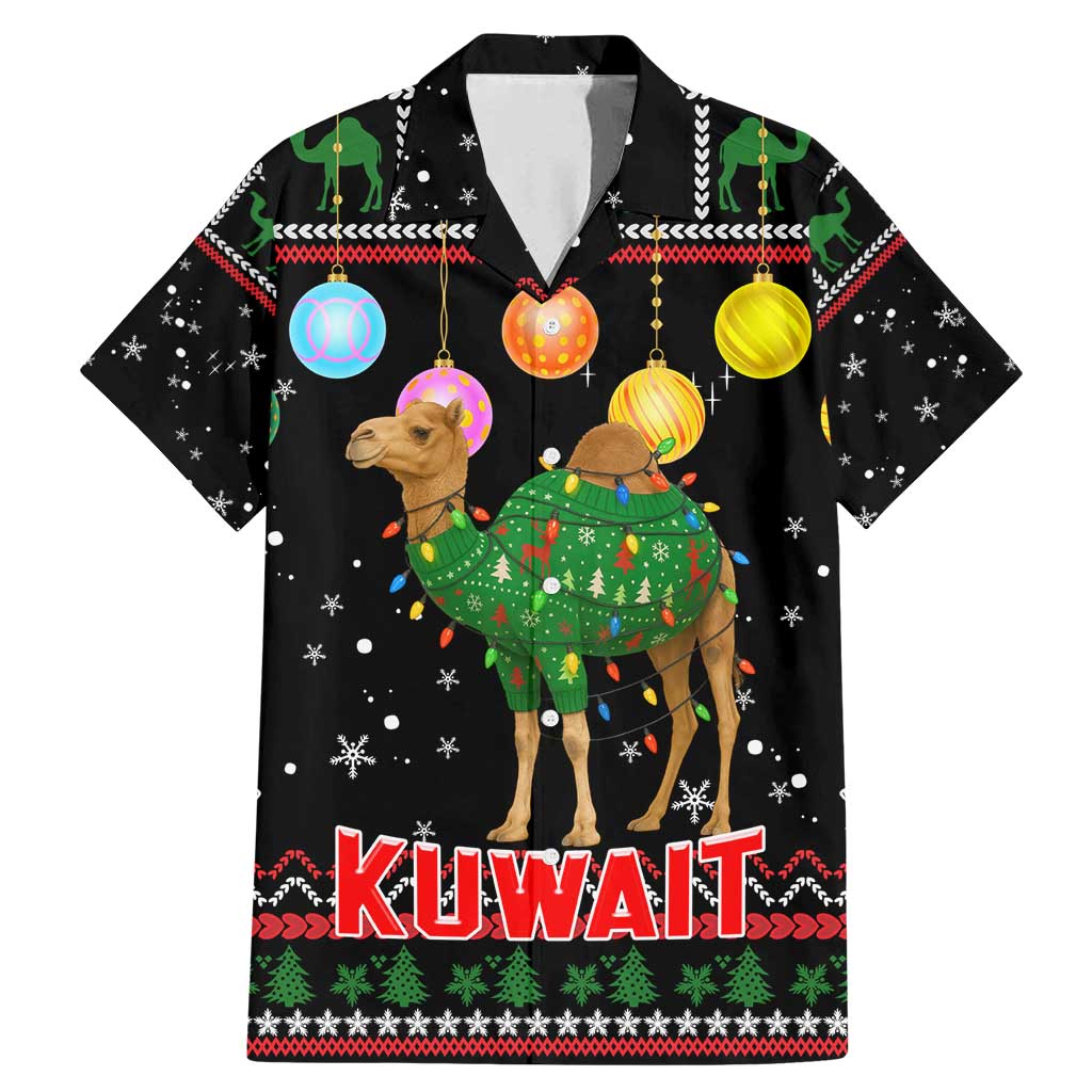 Kuwait Christmas Family Matching Mermaid Dress and Hawaiian Shirt with Camel in Festive Ornaments Snowflakes and Green Red - Wonder Print Shop