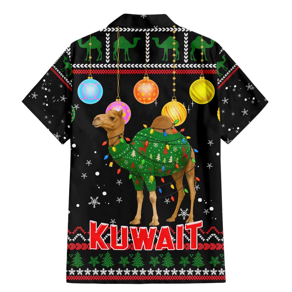 Kuwait Christmas Family Matching Mermaid Dress and Hawaiian Shirt with Camel in Festive Ornaments Snowflakes and Green Red - Wonder Print Shop