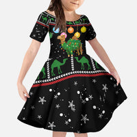 Kuwait Christmas Family Matching Off The Shoulder Long Sleeve Dress and Hawaiian Shirt with Camel in Festive Ornaments Snowflakes and Green Red - Wonder Print Shop