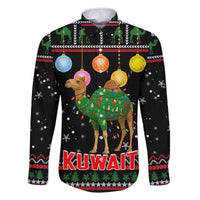 Kuwait Christmas Family Matching Off The Shoulder Long Sleeve Dress and Hawaiian Shirt with Camel in Festive Ornaments Snowflakes and Green Red - Wonder Print Shop