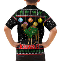 Kuwait Christmas Family Matching Off Shoulder Maxi Dress and Hawaiian Shirt with Camel in Festive Ornaments Snowflakes and Green Red - Wonder Print Shop