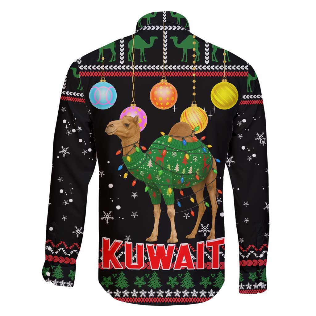 Kuwait Christmas Family Matching Off Shoulder Maxi Dress and Hawaiian Shirt with Camel in Festive Ornaments Snowflakes and Green Red - Wonder Print Shop