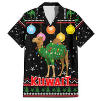 Kuwait Christmas Family Matching Short Sleeve Bodycon Dress and Hawaiian Shirt with Camel in Festive Ornaments Snowflakes and Green Red - Wonder Print Shop