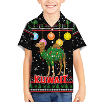 Kuwait Christmas Family Matching Short Sleeve Bodycon Dress and Hawaiian Shirt with Camel in Festive Ornaments Snowflakes and Green Red - Wonder Print Shop