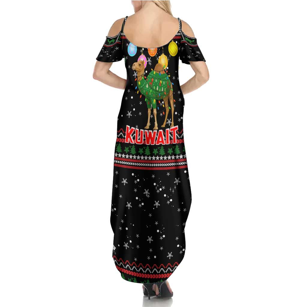 Kuwait Christmas Family Matching Summer Maxi Dress and Hawaiian Shirt with Camel in Festive Ornaments Snowflakes and Green Red - Wonder Print Shop