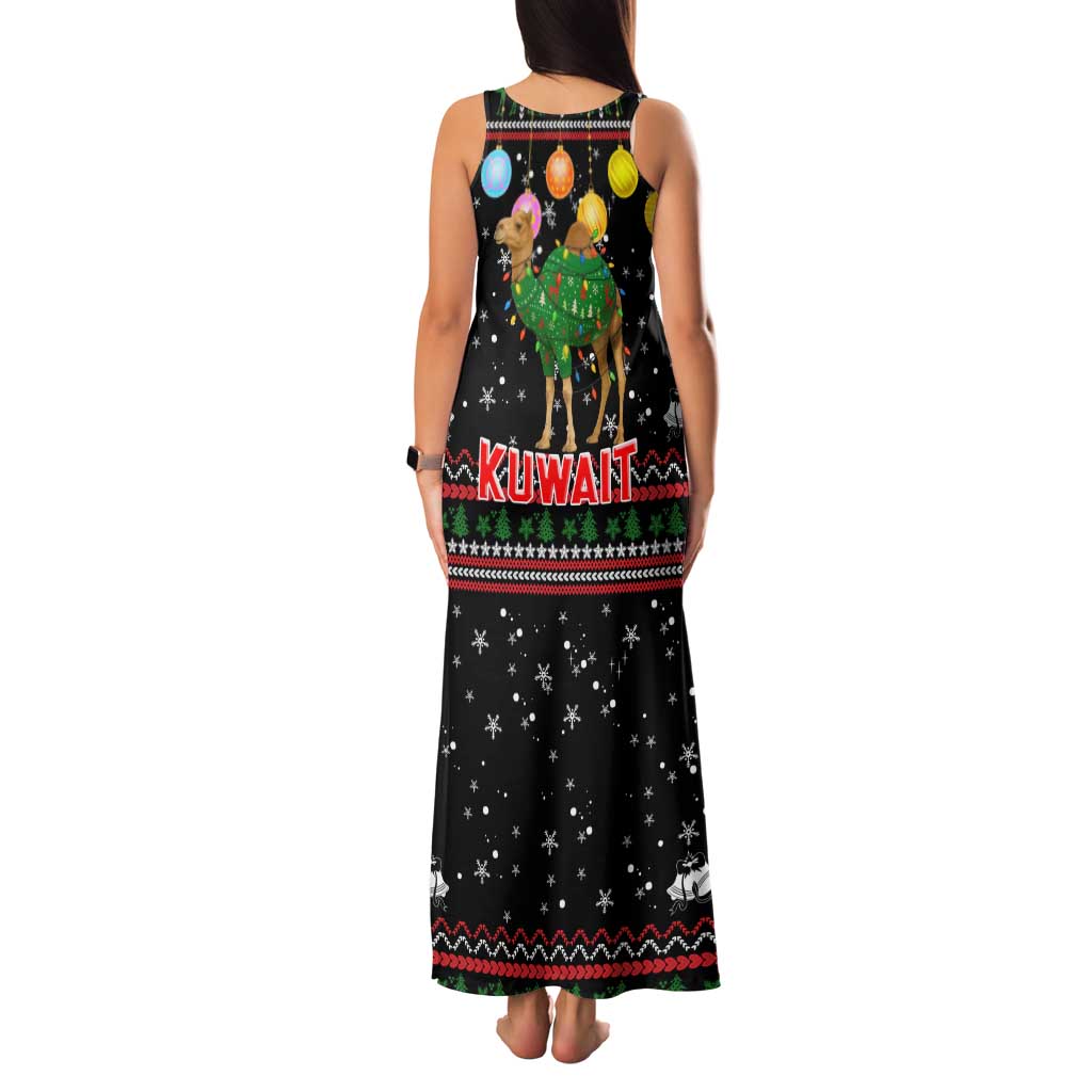 Kuwait Christmas Family Matching Tank Maxi Dress and Hawaiian Shirt with Camel in Festive Ornaments Snowflakes and Green Red - Wonder Print Shop