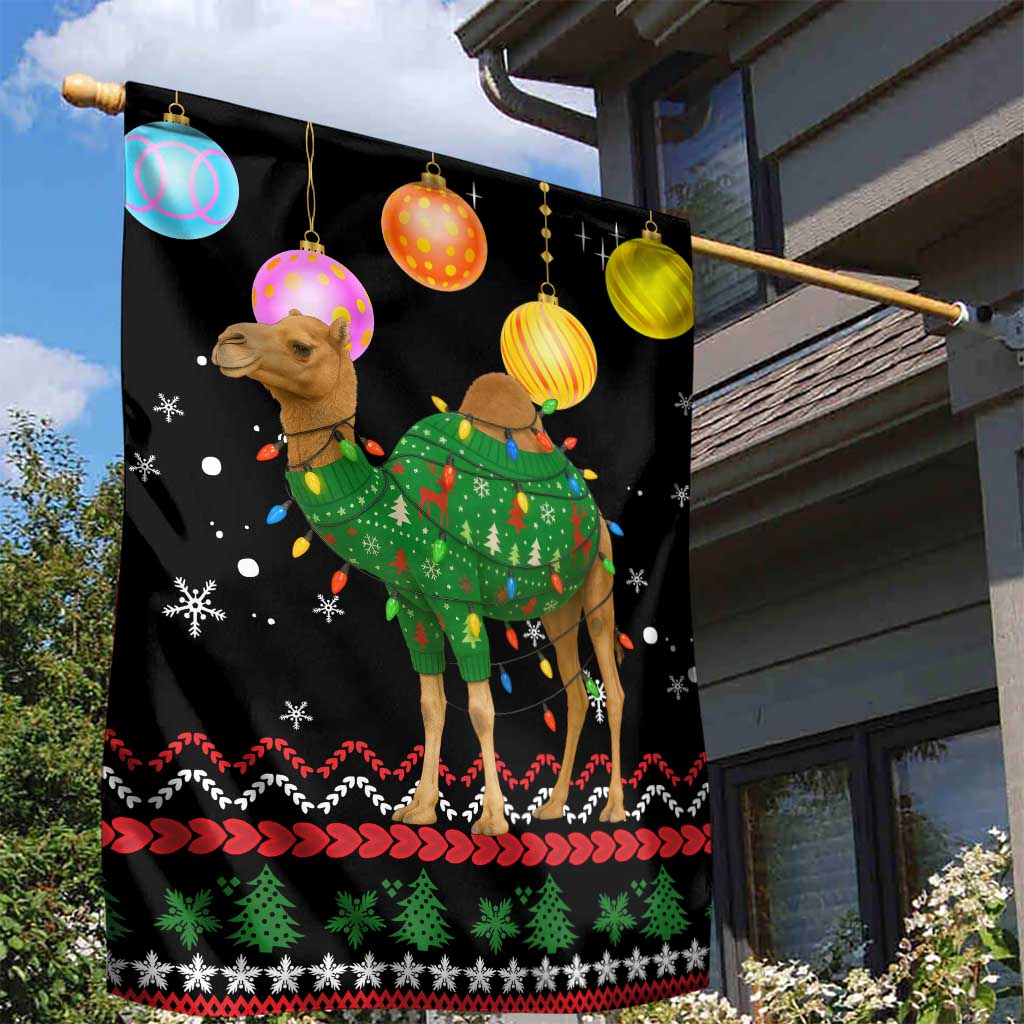 Kuwait Christmas Garden Flag with Camel in Festive Ornaments Snowflakes and Green Red - Wonder Print Shop