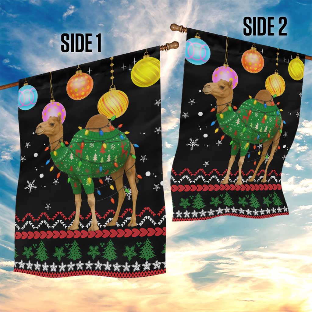 Kuwait Christmas Garden Flag with Camel in Festive Ornaments Snowflakes and Green Red - Wonder Print Shop