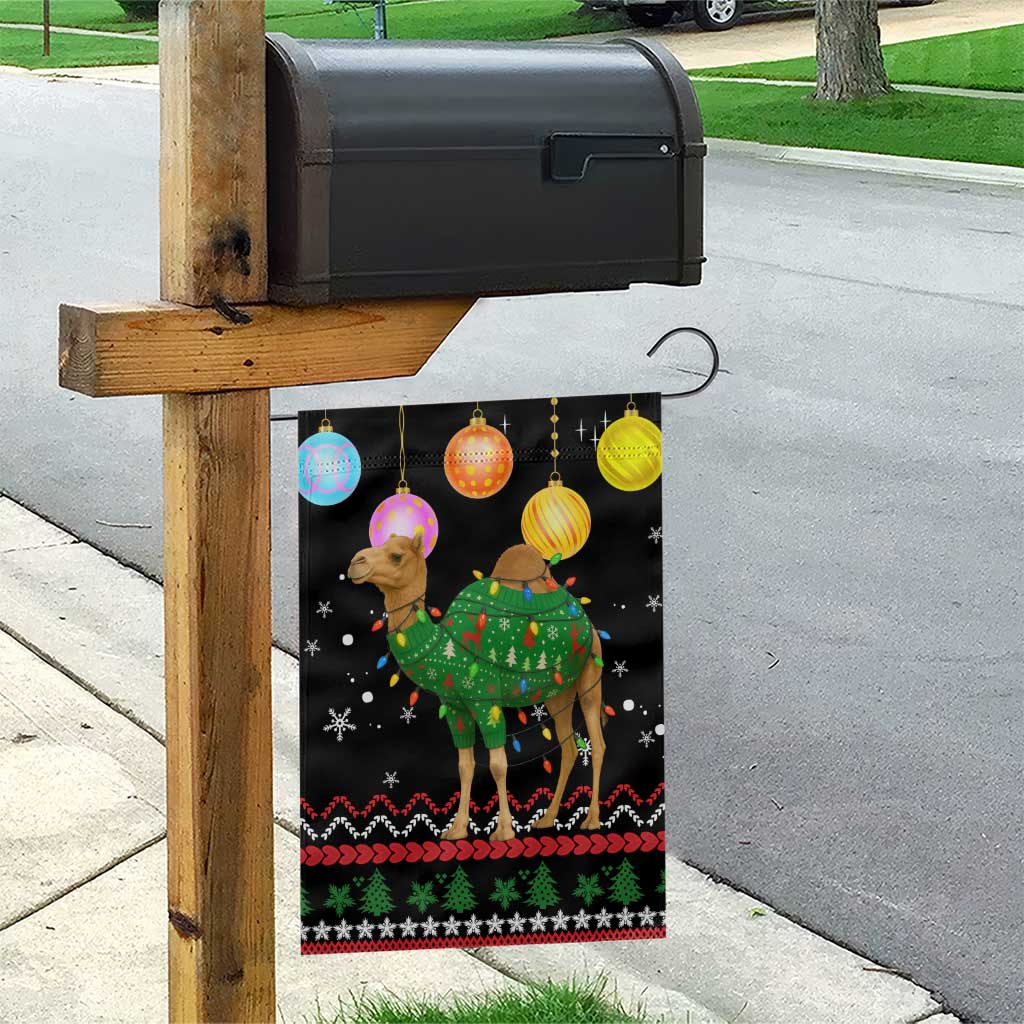 Kuwait Christmas Garden Flag with Camel in Festive Ornaments Snowflakes and Green Red - Wonder Print Shop