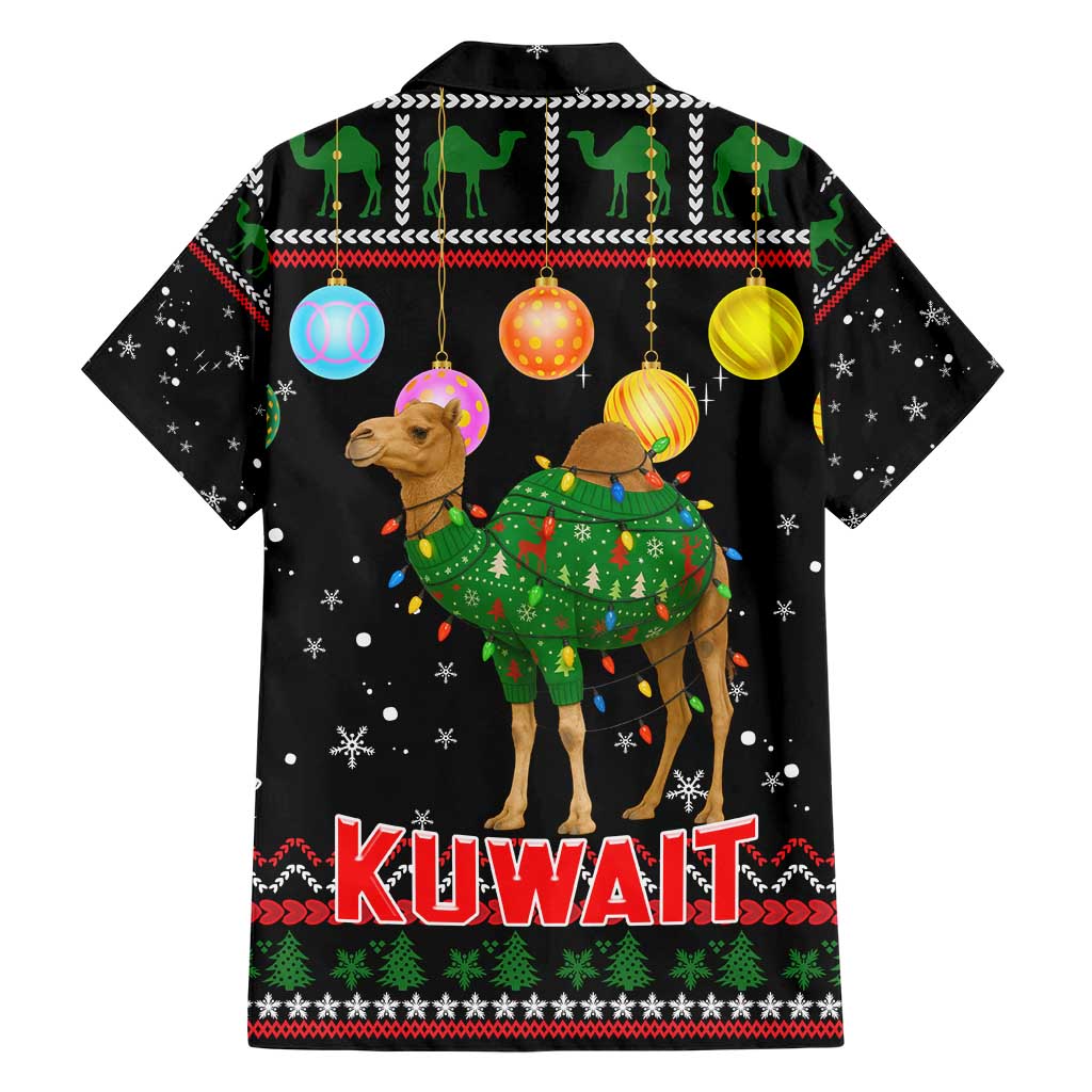 Kuwait Christmas Hawaiian Shirt with Camel in Festive Ornaments Snowflakes and Green Red - Wonder Print Shop