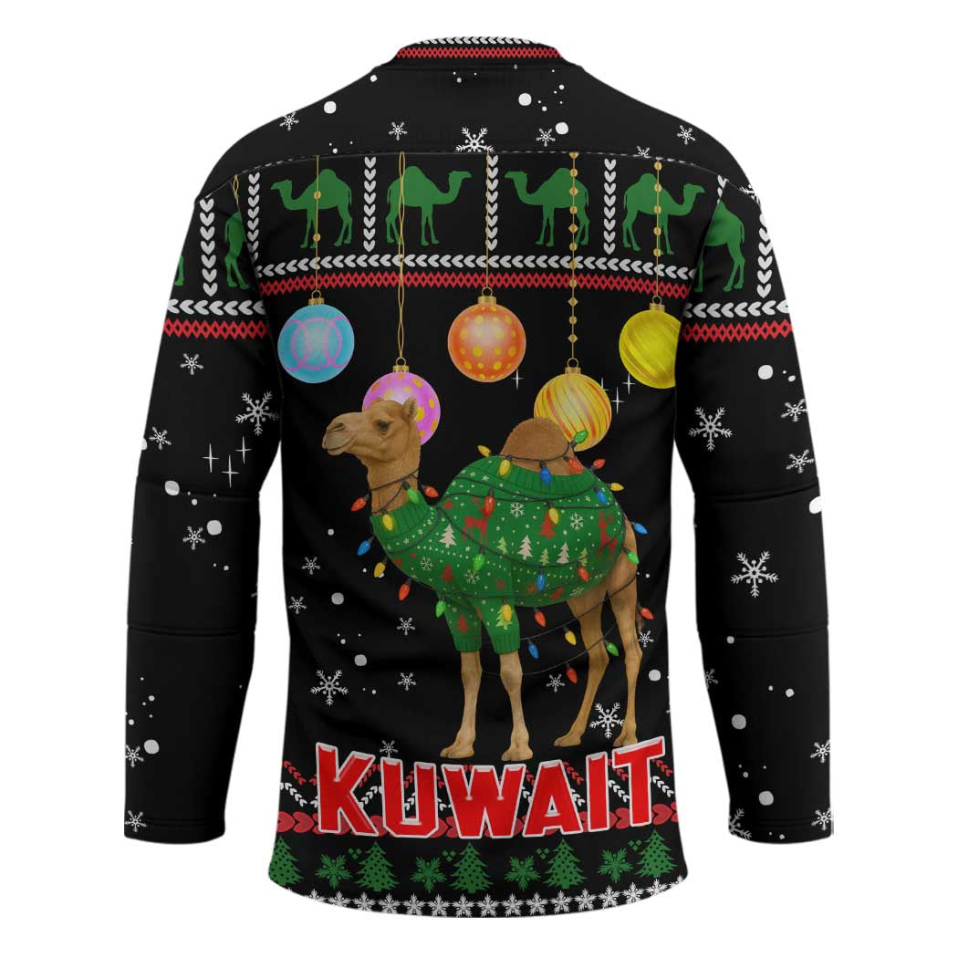 Kuwait Christmas Hockey Jersey with Camel in Festive Ornaments Snowflakes and Green Red - Wonder Print Shop
