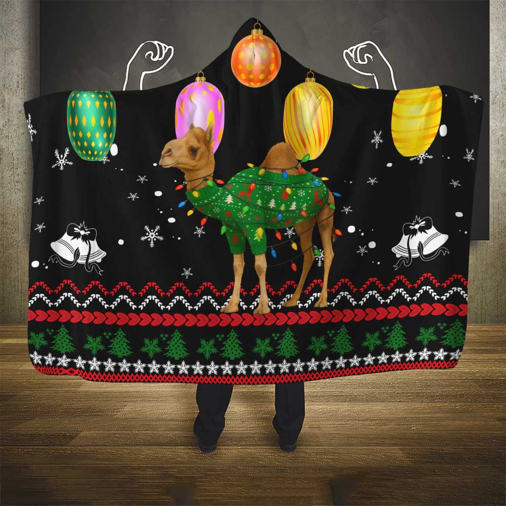 Kuwait Christmas Hooded Blanket with Camel in Festive Ornaments Snowflakes and Green Red - Wonder Print Shop