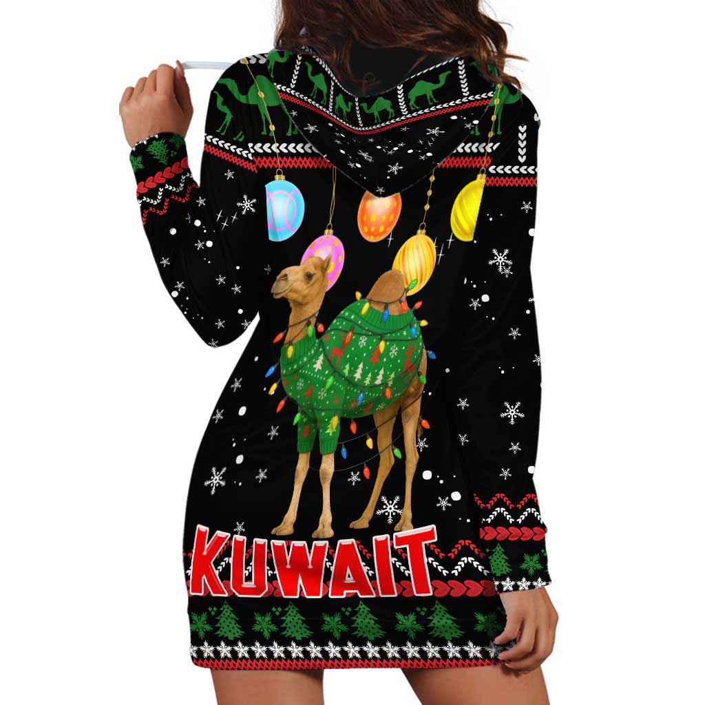 Kuwait Christmas Hoodie Dress with Camel in Festive Ornaments Snowflakes and Green Red - Wonder Print Shop