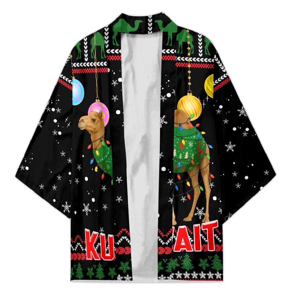 Kuwait Christmas Kimono with Camel in Festive Ornaments Snowflakes and Green Red - Wonder Print Shop