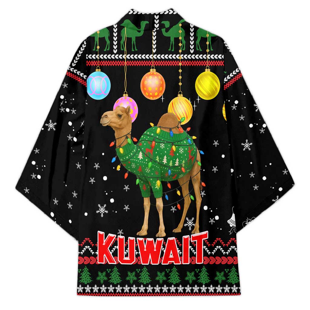 Kuwait Christmas Kimono with Camel in Festive Ornaments Snowflakes and Green Red - Wonder Print Shop