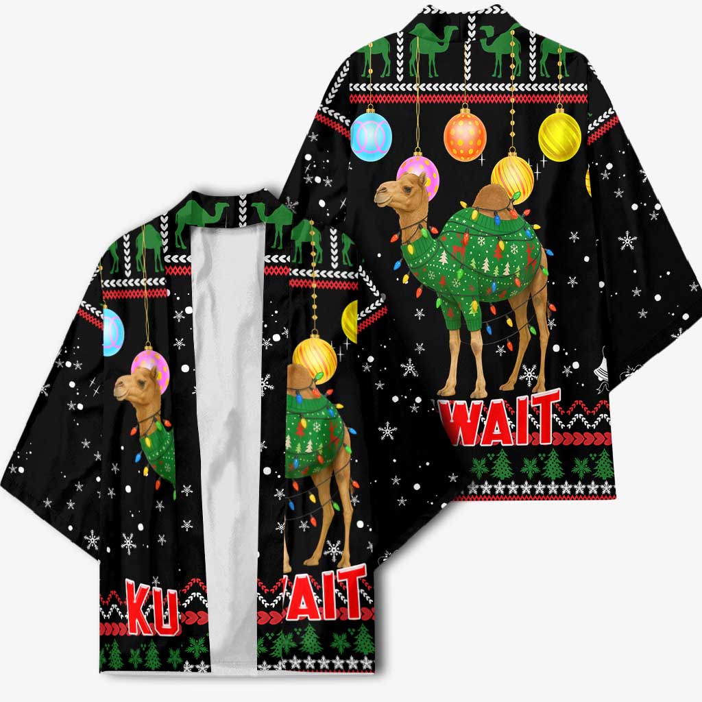 Kuwait Christmas Kimono with Camel in Festive Ornaments Snowflakes and Green Red - Wonder Print Shop