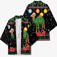 Kuwait Christmas Kimono with Camel in Festive Ornaments Snowflakes and Green Red - Wonder Print Shop