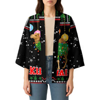 Kuwait Christmas Kimono with Camel in Festive Ornaments Snowflakes and Green Red - Wonder Print Shop