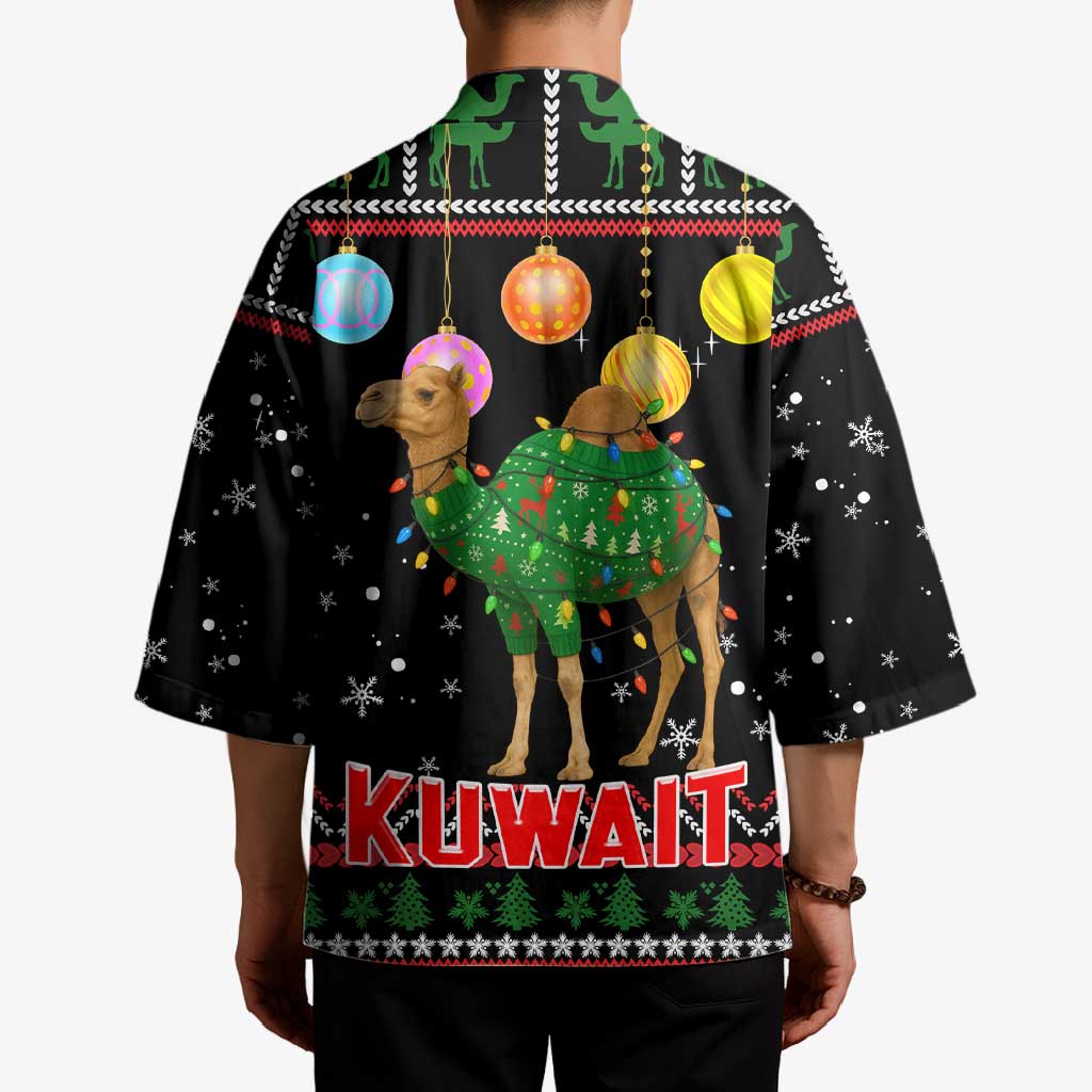Kuwait Christmas Kimono with Camel in Festive Ornaments Snowflakes and Green Red - Wonder Print Shop