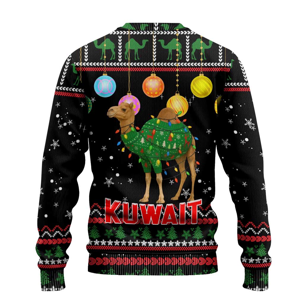 Kuwait Christmas Ugly Christmas Sweater with Camel in Festive Ornaments Snowflakes and Green Red - Wonder Print Shop