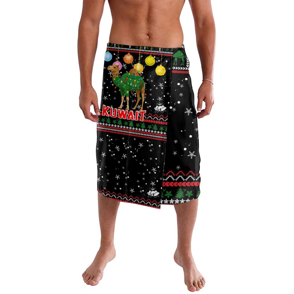 Kuwait Christmas Lavalava with Camel in Festive Ornaments Snowflakes and Green Red - Wonder Print Shop