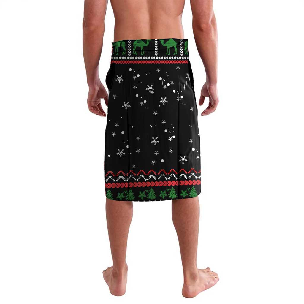 Kuwait Christmas Lavalava with Camel in Festive Ornaments Snowflakes and Green Red - Wonder Print Shop