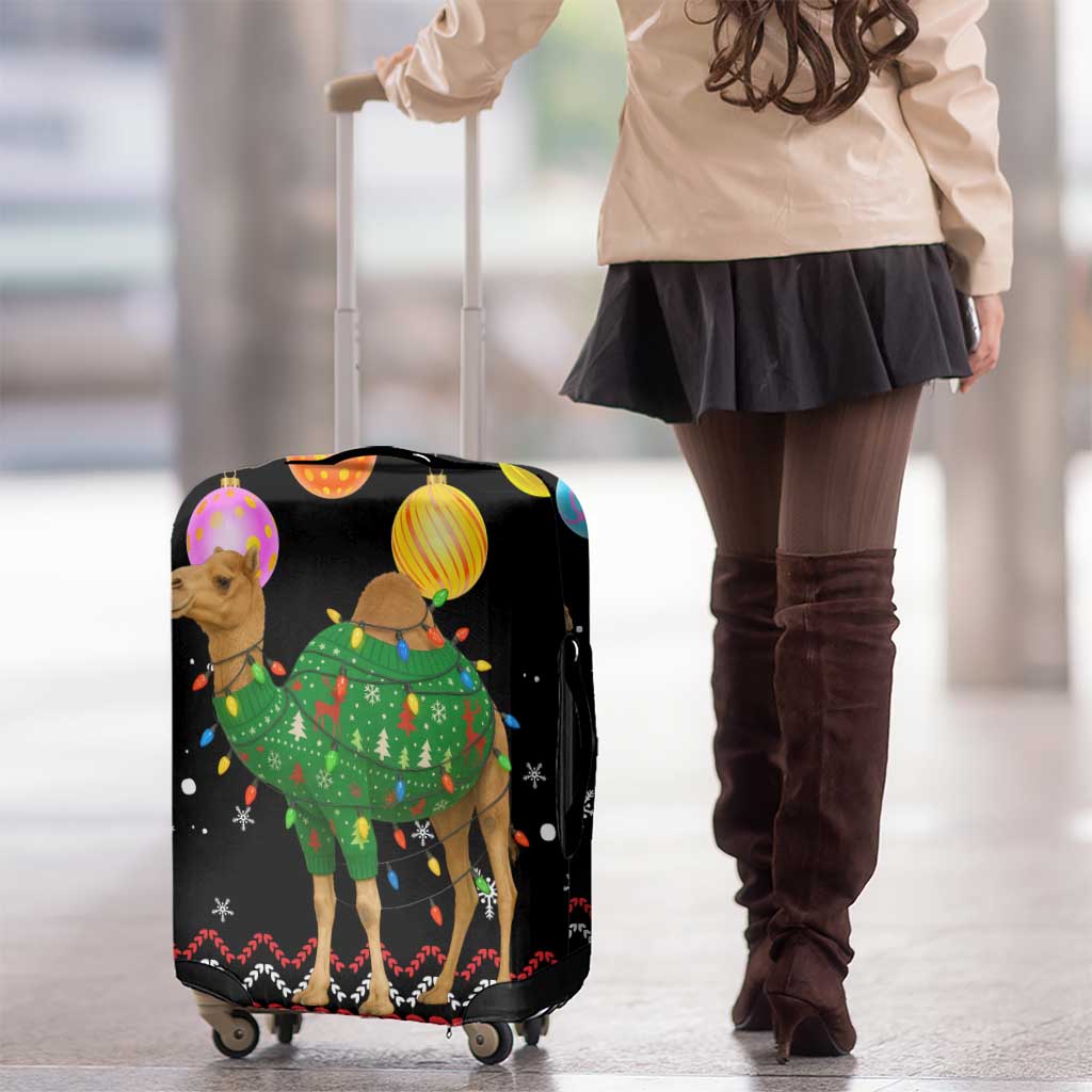 Kuwait Christmas Luggage Cover with Camel in Festive Ornaments Snowflakes and Green Red - Wonder Print Shop