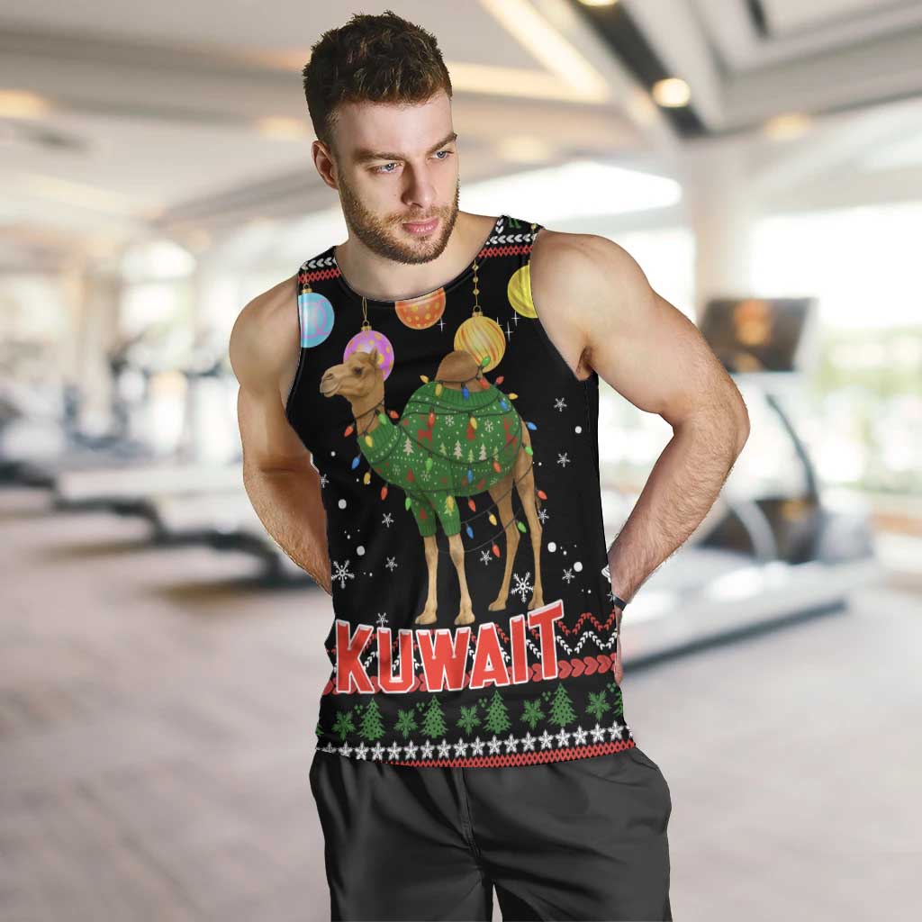 Kuwait Christmas Men Tank Top with Camel in Festive Ornaments Snowflakes and Green Red - Wonder Print Shop