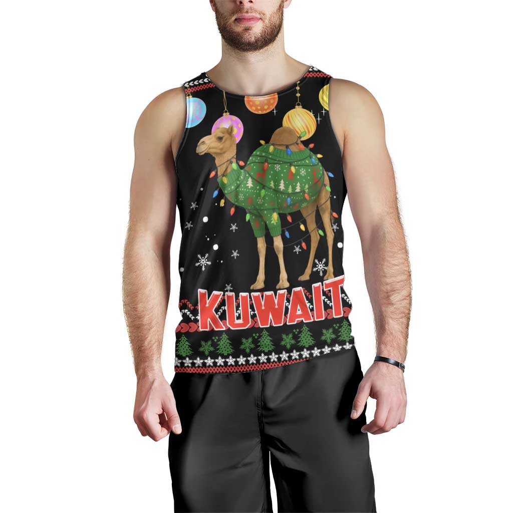 Kuwait Christmas Men Tank Top with Camel in Festive Ornaments Snowflakes and Green Red - Wonder Print Shop