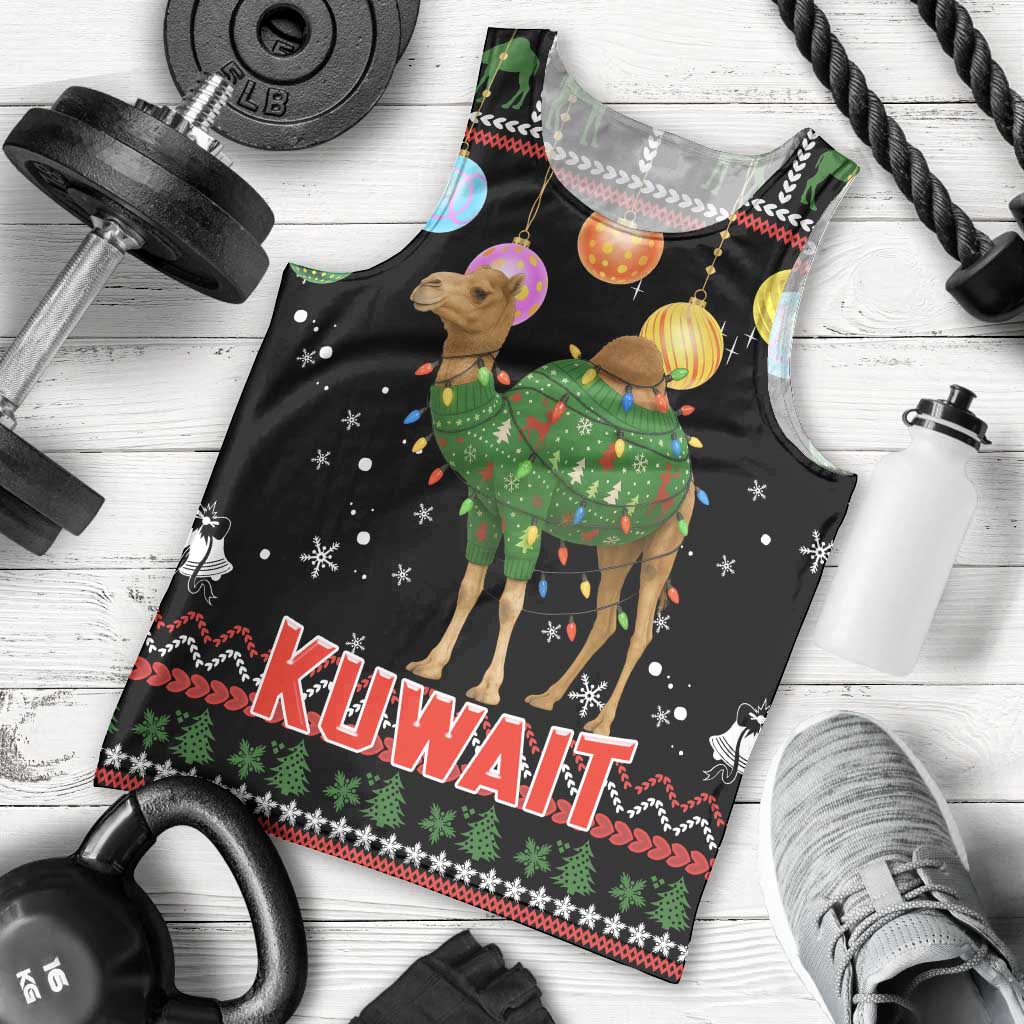 Kuwait Christmas Men Tank Top with Camel in Festive Ornaments Snowflakes and Green Red - Wonder Print Shop