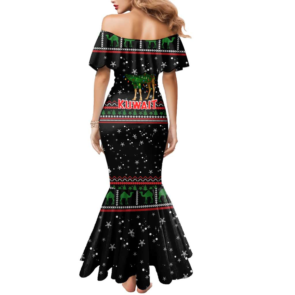 Kuwait Christmas Mermaid Dress with Camel in Festive Ornaments Snowflakes and Green Red - Wonder Print Shop